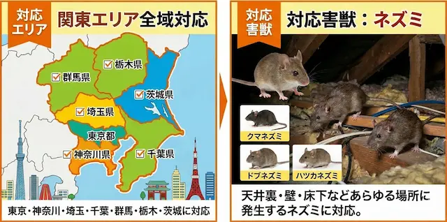 街角害獣駆除 対応エリア 対応害獣